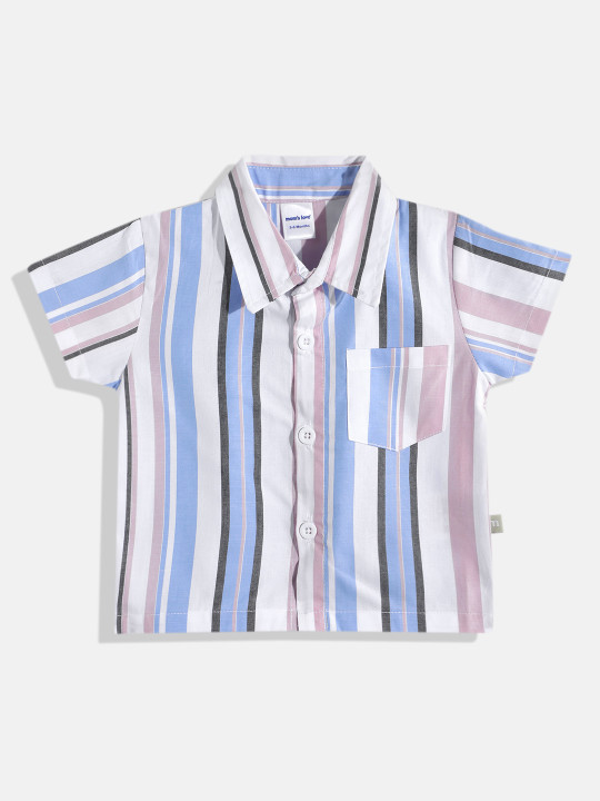 Mom’s Love Vertical Stripes Pure Cotton Shirt For Infant Boys (Blue, Pack Of 1)