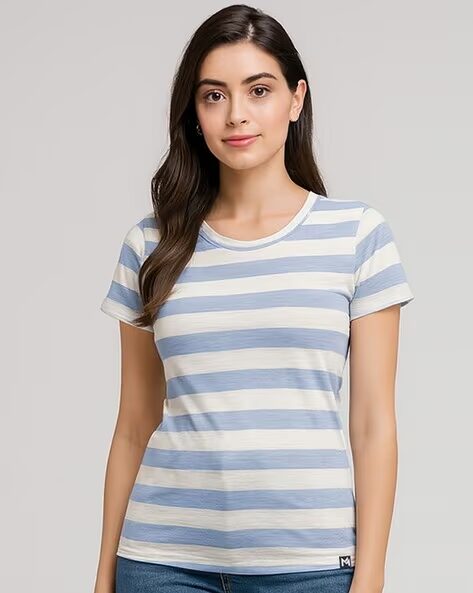 Women Striped Regular Fit Pure Cotton Top