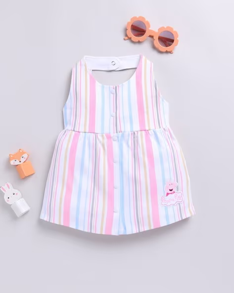 Mom’s Love Striped Pure Cotton A-line Dress For Infant Girls (Pink, Pack Of 1)