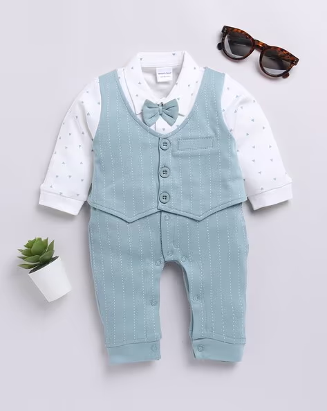 Mom’s Love Striped Pure Cotton Rompers For Infant Boys (Olive, Pack Of 1)