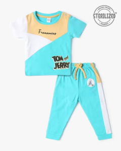 Mom’s Love Tom and Jerry Colourblock Pure Cotton Co-Ord Set For Infants Boys (Yellow, Pack Of 1)