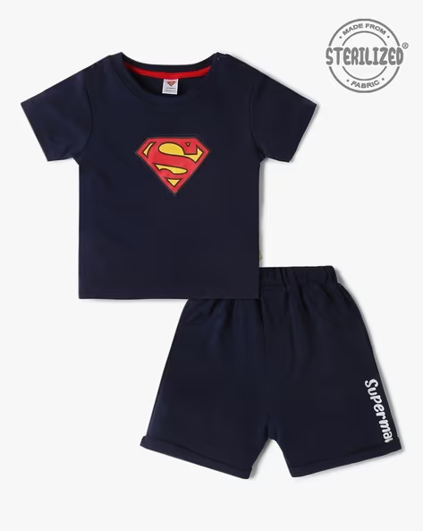 Mom’s Love Superman Printed Pure Cotton Co-Set For Infant Boys (Navy, Pack Of 1)