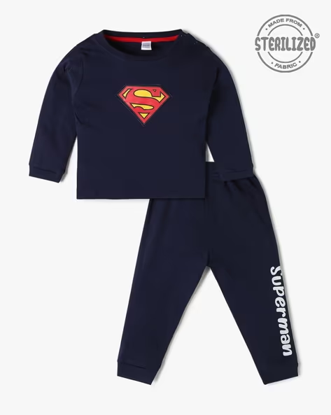 Mom’s Love Superman Printed Pure Cotton Co-Set For Infant Boys (Navy, Pack Of 1)