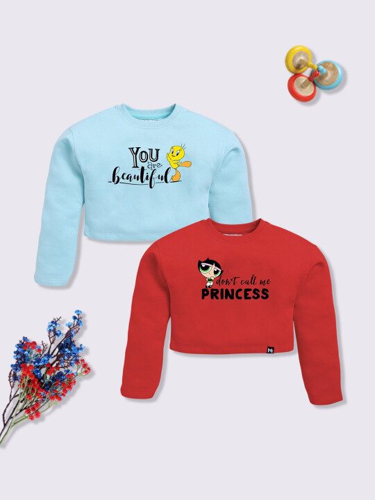 Minute Mirth Girls Set of 2 Printed Crop Sweatshirts