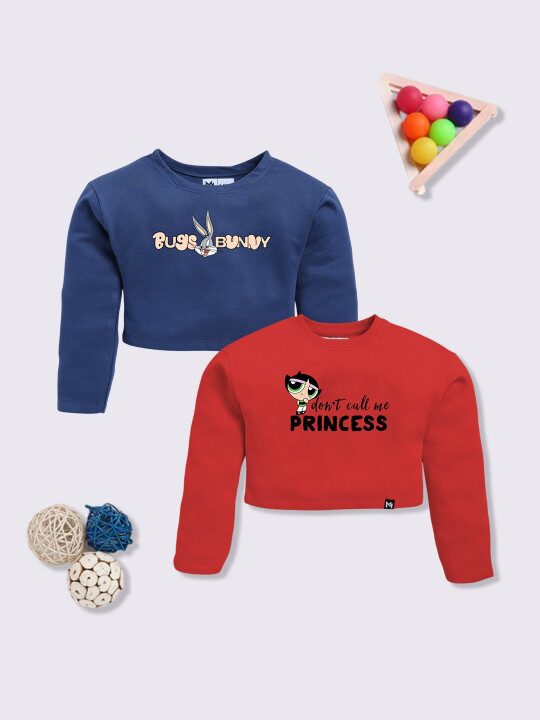 Minute Mirth Girls Set of 2 Printed Crop Sweatshirts