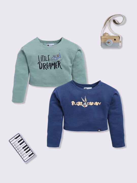 Minute Mirth Girls Set of 2 Printed Crop Sweatshirts