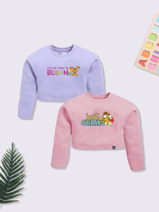 Minute Mirth Girls Set of 2 Printed Crop Sweatshirts