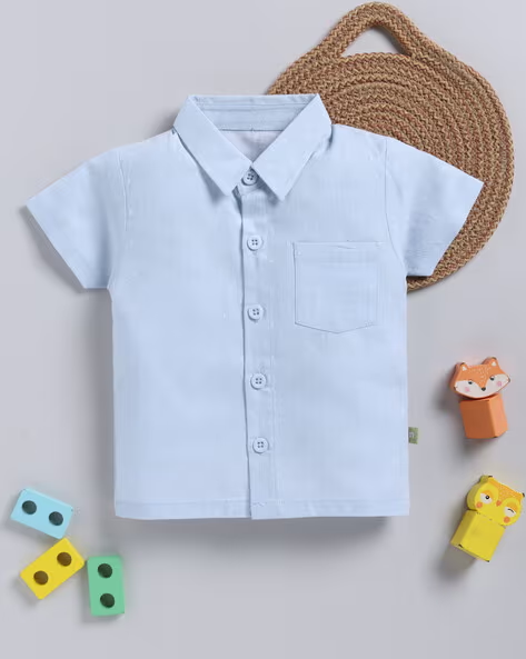 Mom’s Love Dobby Pure Cotton Shirt For Infant Boys(Blue, Pack of 1)