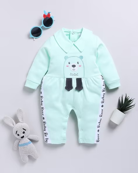 Mom’s Love Printed Pure Cotton Romper for Infant Girls(Sea Green,Pack of 1)