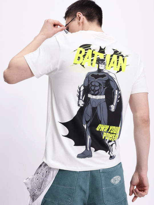 Minute Mirth Men Batman Polyester Printed T-shirt (White, Pack Of 1)