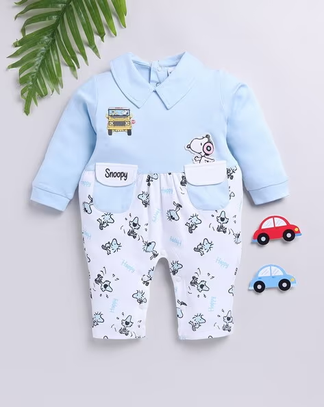 Mom’s Love Snoopy Pure Cotton Romper for Infant Boys(P.Blue,Pack of 1)