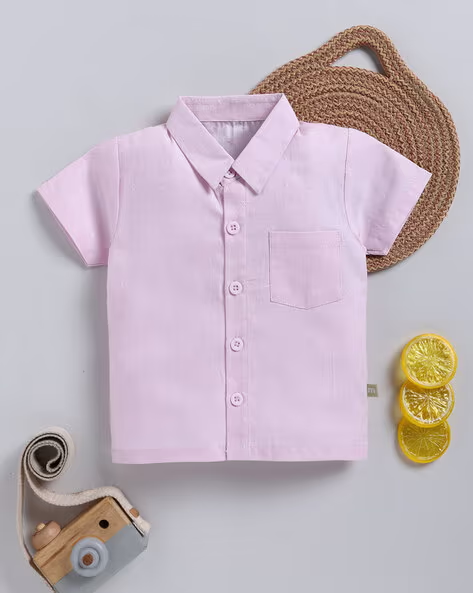 Mom’s Love Dobby Pure Cotton Shirt For Infant Boys(Pink, Pack of 1)