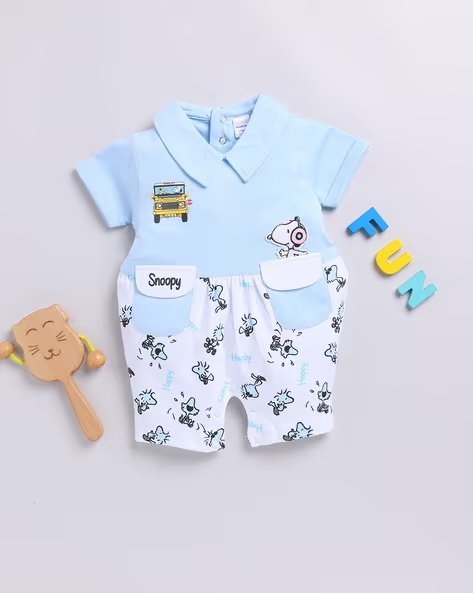 Mom’s Love Peanuts Printed Pure Cotton Romper for Infant Boys (P.Blue, Pack of 1)