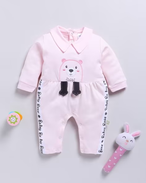 Mom’s Love Printed Pure Cotton Romper for Infant Girls(Peach,Pack of 1)