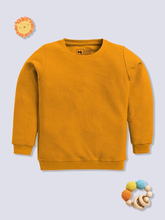 Minute Mirth Girls Mustard Yellow Self-Design Cotton Sweatshirt