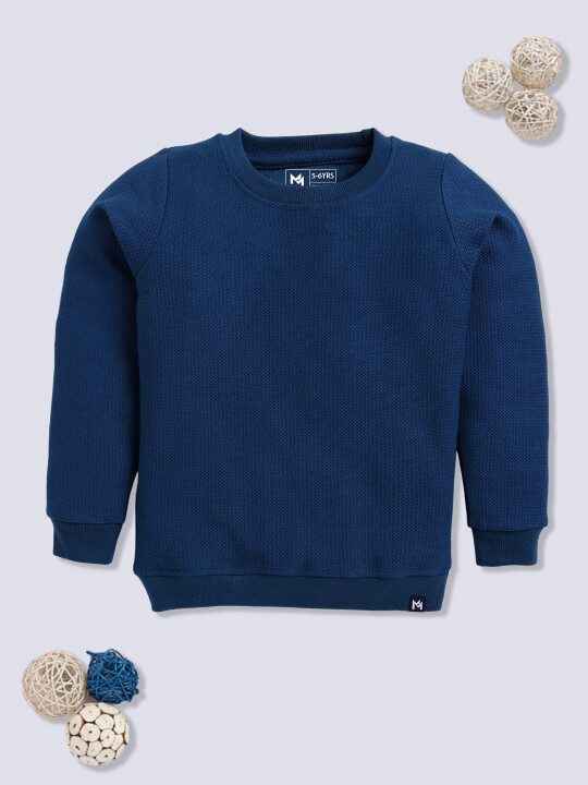 Minute Mirth Girls Navy Blue Self-Design Cotton Sweatshirt