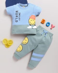 Mom’s Love Smiley World Pure Cotton Co-Ord Set For Infants Boys (E.Green, Pack Of 1)