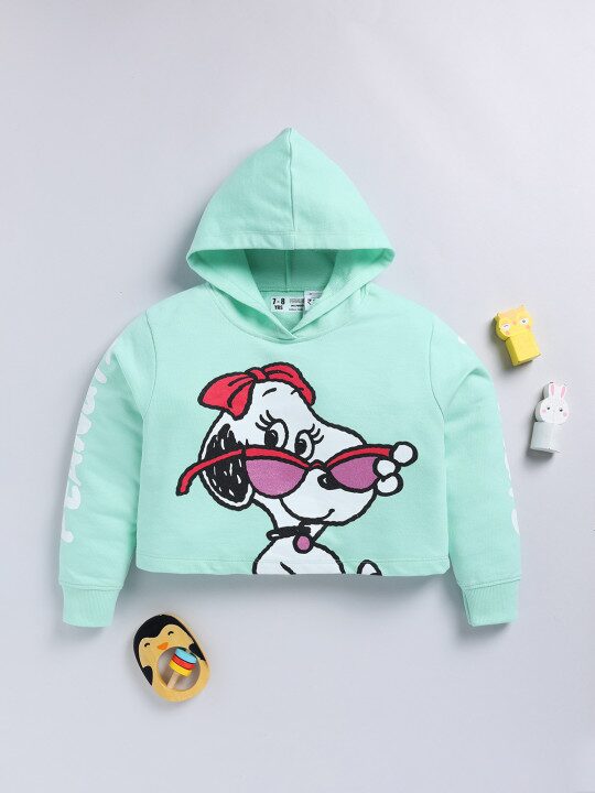 Minute Mirth Girls Snoopy Printed Hooded Sweatshirt
