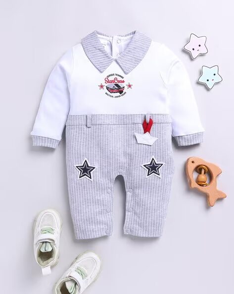 Mom’s Love Printed Pure Cotton Romper for Infant Boys(Grey,Pack of 1)