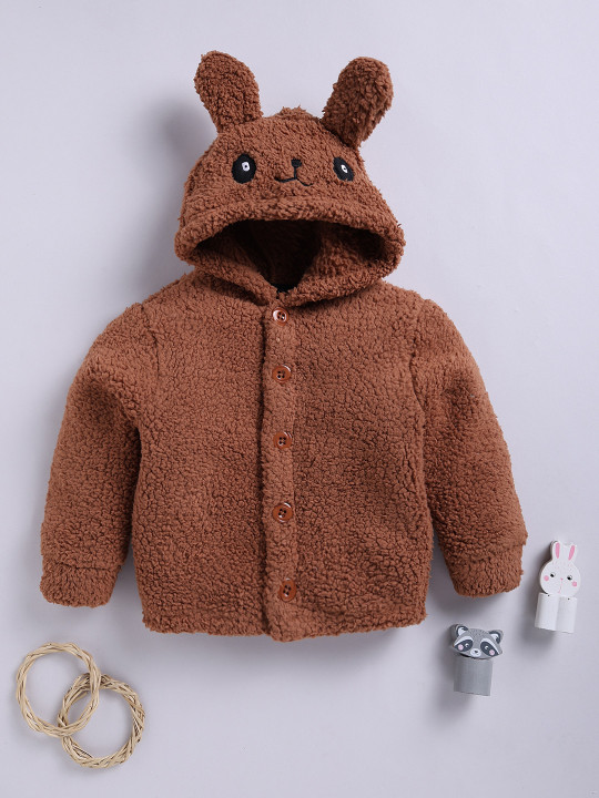Mom’s Love Solid Sherpa Hooded Jacket for Infant Boys(Brown,Pack of 1)