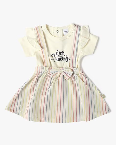 Mom’s Love Striped Pure Cotton Frock And Dress For Infant Girls (Yellow, Pack Of 1)