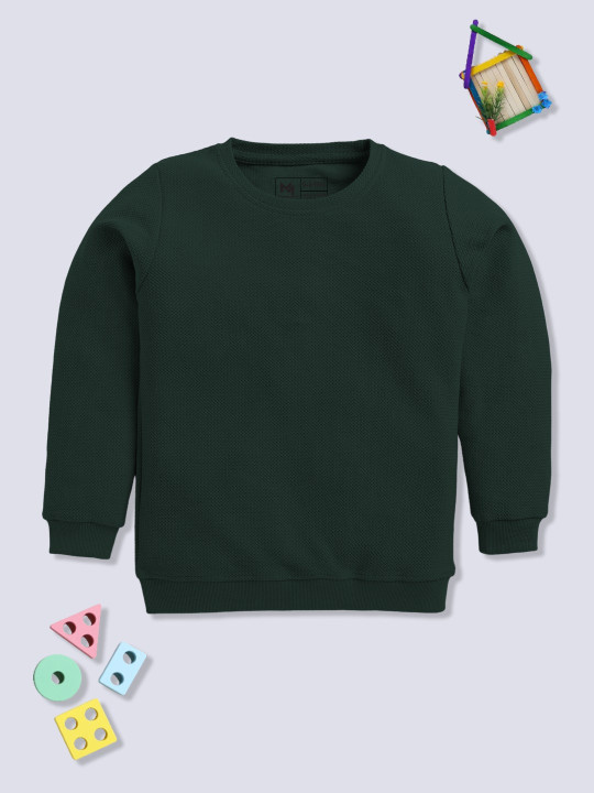 Minute Mirth Girls Green Self-Design Cotton Sweatshirt