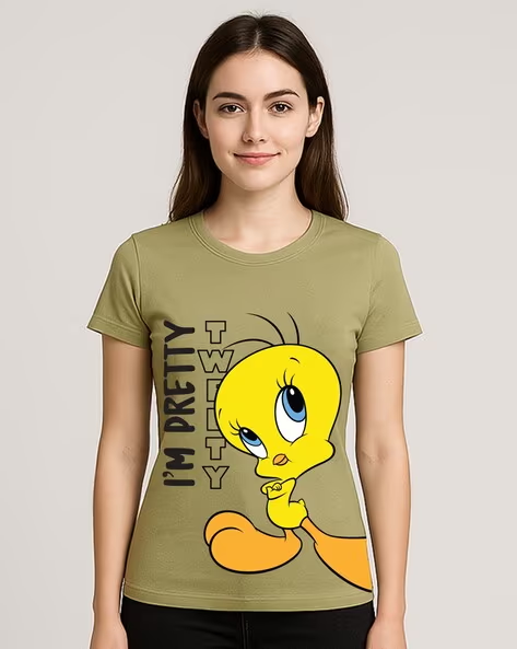 Women Looney Tunes Graphic Print Regular Fit Cotton Top