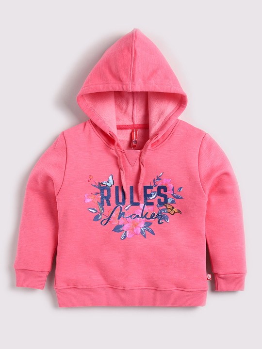 Girls Typography Printed Hooded Sweatshirt