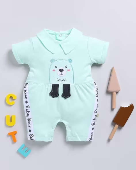 Mom’s Love Pure Cotton Romper for Infant Boys (Sea Green, Pack of 1)