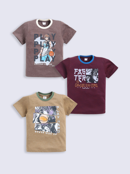 Boys Assorted Pack Of 3 Printed T-shirts