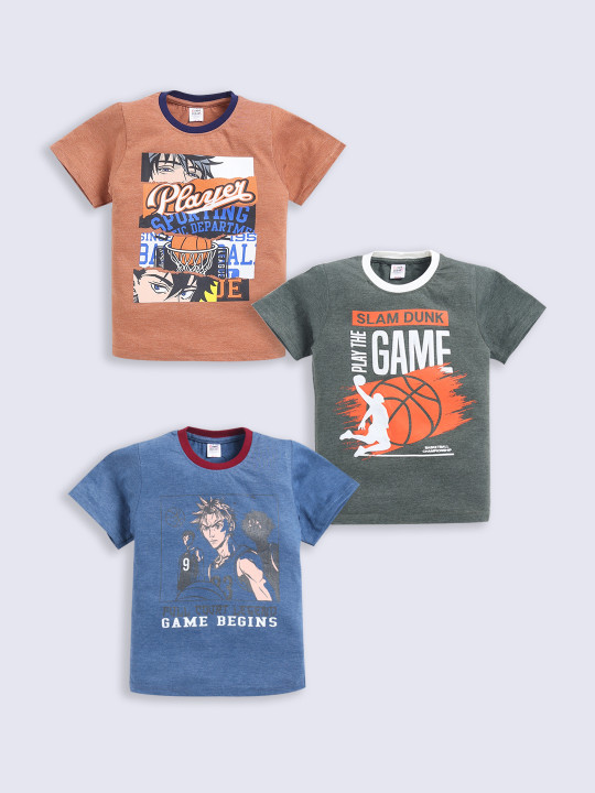 Boys Assorted Pack Of 3 Printed T-shirts