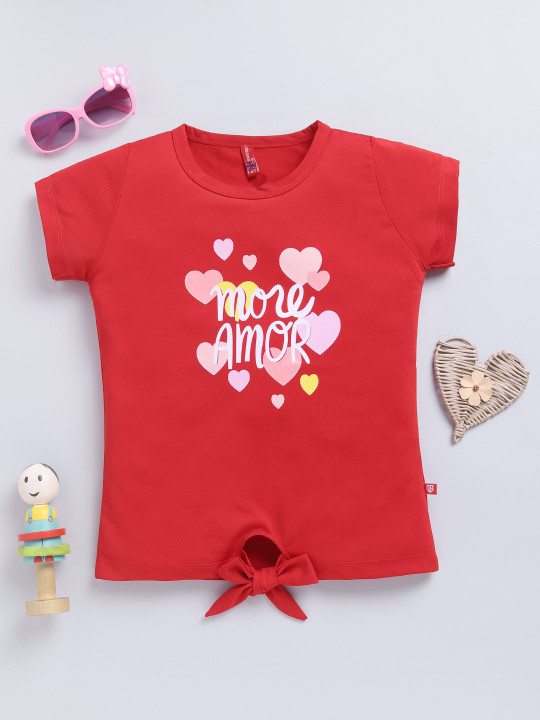 Girls Typography Printed Waist Tie-Up Top