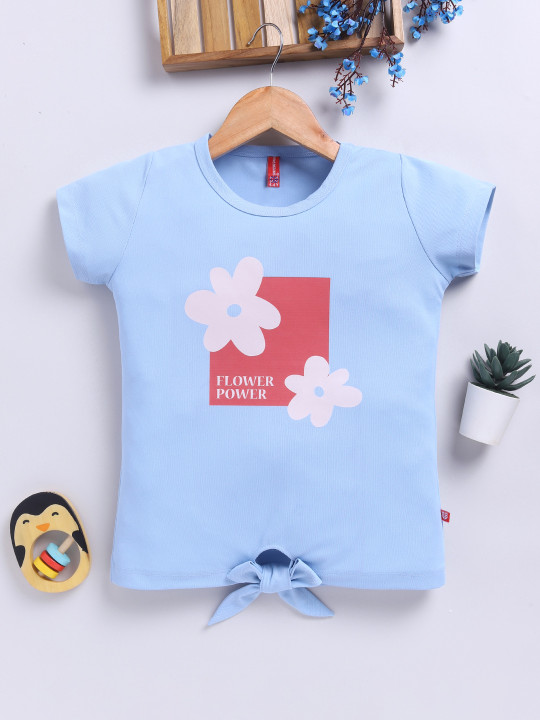 Girls Typography Printed Waist Tie-Up Top