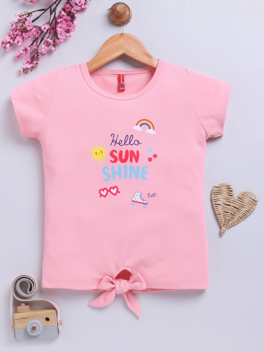 Girls Typography Printed Waist Tie-Up Top