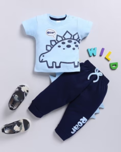 Mom’s Love Printed Pure Cotton Clothing Set For Infants Boys (Blue, Pack Of 1)