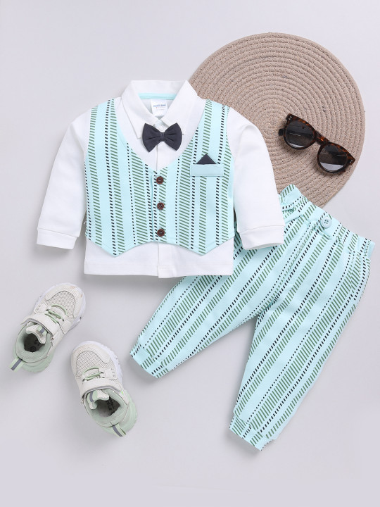 Mom’s Love Striped Printed Set And Suit Pure Cotton For Infant Boys (Green, Pack Of 1)