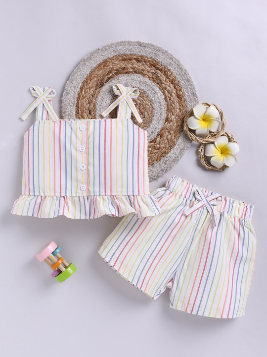 Mom’s Love Striped Pure Cotton Clothing Set For Infant Girls (Yellow, Pack Of 1)