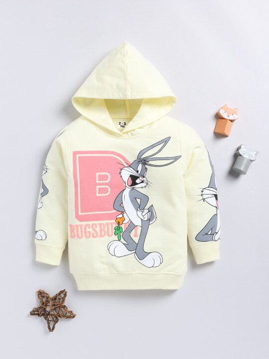 Minute Mirth Girls Bugs Bunny Printed Hooded Sweatshirt