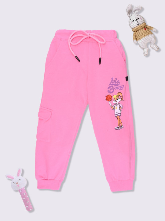 Minute Mirth Girls Bugs Bunny Printed Relaxed Fit Cotton Cargo Joggers
