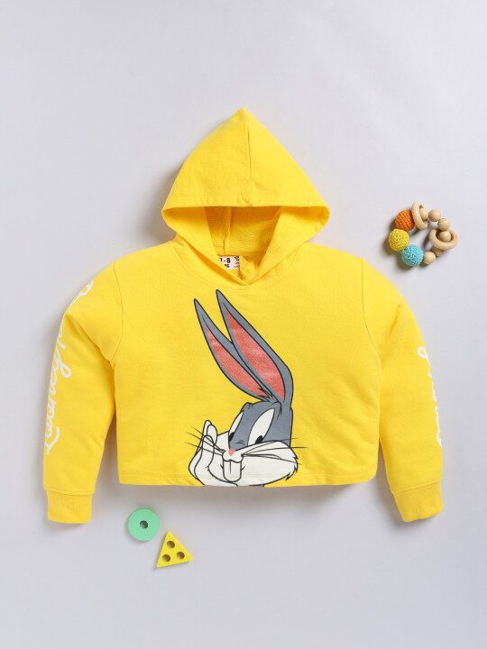 Minute Mirth Girls Bugs Bunny Printed Hooded Sweatshirt