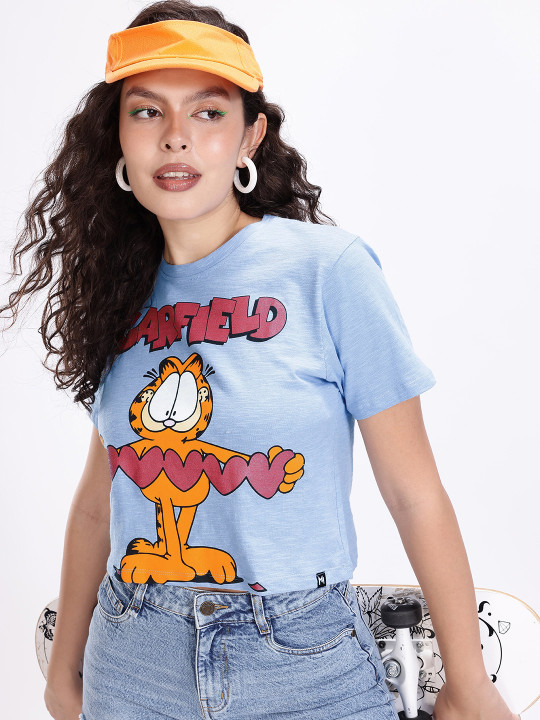 Garfield Printed Blue Crop T-shirt for Women