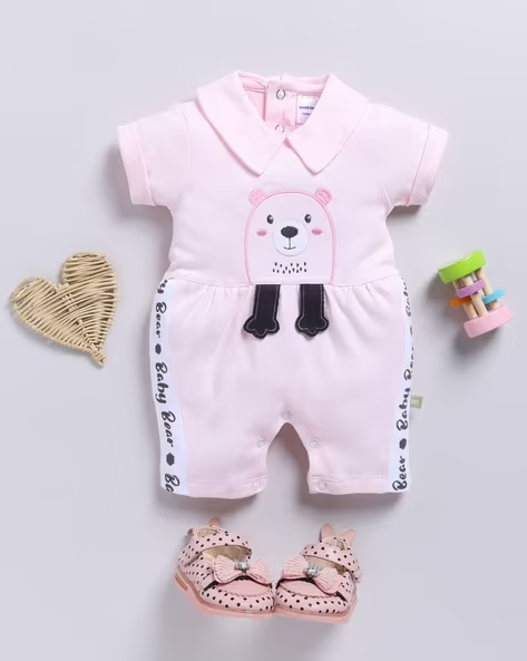 Mom’s Love Pure Cotton Romper for Infant Boys (Peach, Pack of 1)