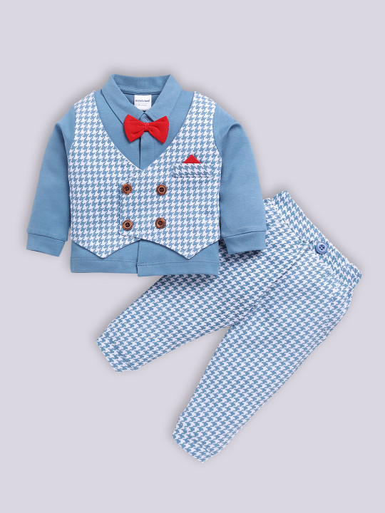 Moms’ Love Checked Pure Cotton Clothing Set For Infant Boys (A.Blue, Pack Of 1)