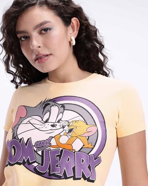 WOMEN’S TOM & JERRY GRAPHIC PRINT REGULAR FIT COTTON TOP
