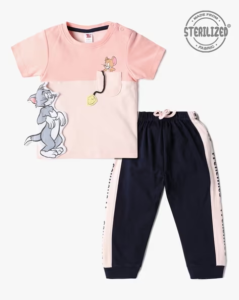 Mom’s Love Tom and Jerry Printed Pure Cotton T-Shirt With Trousers For Boys (Dark Peach, Pack Of 1)