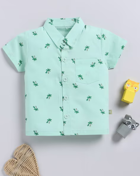 Mom’s Love Graphic Print Pure Cotton Shirt For Infant Boys (Green, Pack of 1)