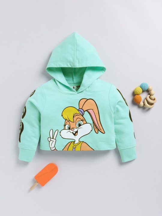 Minute Mirth Girls Looney Tunes Printed Hooded Sweatshirt