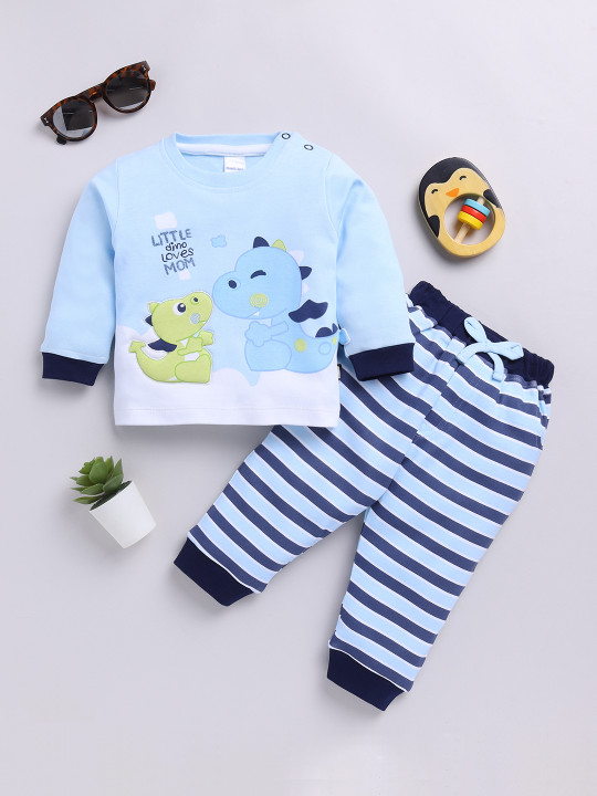 Mom’s Love Printed Pure Cotton Clothing Set For Infants Boys (M.Blue, Pack Of 1)
