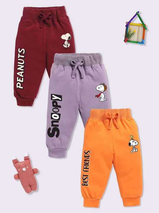 Minute Mirth Infant Boys Assorted Set of 3 Pure Cotton Joggers