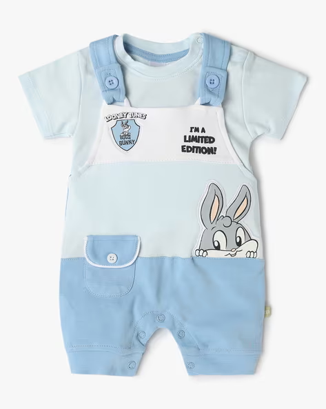 Mom’s Love Looney Tunes Pure Cotton Dungaree For Infant Boys (P.Blue, Pack Of 1)